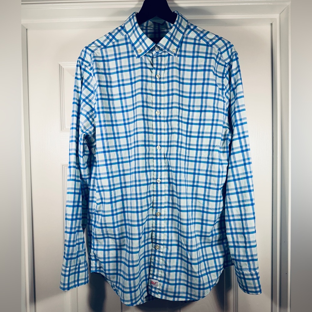 Vineyard Vines Murray Blue and White Plaid Men's Shirt